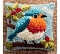 Kitquiver Latch Hook Rug Kits for Adults Bule_Robin_Bird DIY Latch Hook Cushion Cross-Stitch Embroidery Cushion Cover for Home Sofa Decoration 17X17 in.