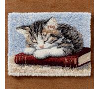 Kitquiver Latch Hook Rug Kits for Adults Cat Lying On A Book 23X35In/60X90Cm DIY with Printed Canvas Crochet Yarn Handmade Embroidery Crafts Crochet for Home Decoration