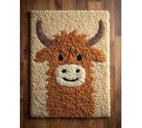 Kitquiver Latch Hook Rug Kits for Adults Cute Little Highland Cow DIY with Printed Canvas Crochet Yarn Handmade Embroidery Crafts Crochet for Home Decoration