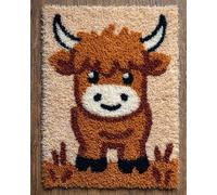 Kitquiver Latch Hook Rug Kits for Adults Cute Little Highland Cow DIY with Printed Canvas Crochet Yarn Handmade Embroidery Crafts Crochet for Home Decoration