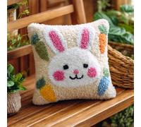 Kitquiver Latch Hook Rug Kits for Adults Little White Rabbit DIY Latch Hook Cushion Cross-Stitch Embroidery Cushion Cover for Home Sofa Decoration 17X17 in.