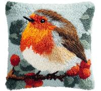 Kitquiver Latch Hook Rug Kits for Adults Robin DIY Latch Hook Cushion Cross-Stitch Embroidery Cushion Cover for Home Sofa Decoration 17X17 in.