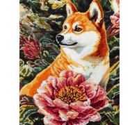 Kitquiver Latch Hook Rug Kits for Adults Shiba Inu and A Giant Flower DIY with Printed Canvas Crochet Yarn Handmade Embroidery Crafts Crochet for Home Decoration 23''X35''