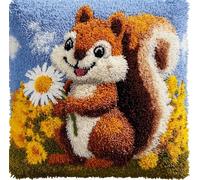 Kitquiver Latch Hook Rug Kits for Adults Squirrel DIY Latch Hook Cushion Cross-Stitch Embroidery Cushion Cover for Home Sofa Decoration 17X17 in.