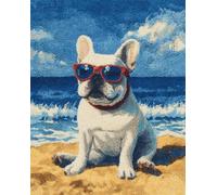 Kitquiver Latch Hook Rug Kits French Bulldog with Sunglasses Colorful Printed Crochet Yarn DIY Hooking Latch Kit Carpet Rug Cover Mat for Cushion Floor Decor