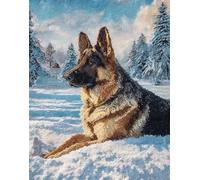 Kitquiver Latch Hook Rug Kits German Shepherds in The Snow 23X35In/60X90Cm Colorful Printed Crochet Yarn DIY Hooking Latch Kit Carpet Rug Cover Mat for Cushion Floor Decor