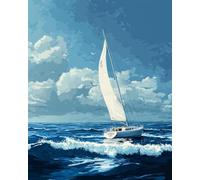 Kitquiver Latch Hook Rug Kits Sailboat On The Sea 21X29In/55X75Cm Colorful Printed Crochet Yarn DIY Hooking Latch Kit Carpet Rug Cover Mat for Cushion Floor Decor