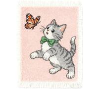 Kitquiver Latch Hook Rug Kits The Cat Chasing Butterflies 21X29In/55X75Cm Colorful Printed Crochet Yarn DIY Hooking Latch Kit Carpet Rug Cover Mat for Cushion Floor Decor