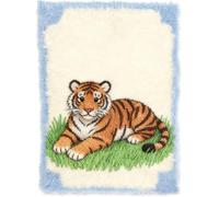 Kitquiver Latch Hook Rug Kits Tiger Lying On The Grass 15X20In/52X38Cm Colorful Printed Crochet Yarn DIY Hooking Latch Kit Carpet Rug Cover Mat for Cushion Floor Decor