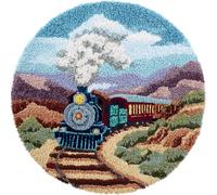 Kitquiver Latch Hook Rug Kits Vintage Train Latch Hook Kit for Beginners，Tapestry Carpet Latchs Set for Adults Self Knotting Set DIY Craft Kits 100x100cm