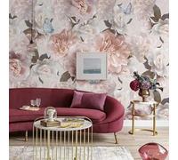 Kitquiver Mural Wallpaper 3D Pink Peonies and Butterflies Wallpaper Mural Living Room Background Self Adhesive Wallcovering Market 400x280cm