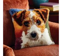 Kitquiver Needlepoint Pillow Kit Jack Russell Terrier Dog Animal DIY Latch Hook Kits Pillow Printed Cushion Crochet Yarn 3D Embroidery Set Pillowcase Rug Home Decor 43x43cm