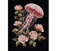 Kitquiver Rug Kits for Adults Latch Hook Pre Printed Beautiful Jellyfish and Roses DIY Crochet Yarn Embroidery Handmade Needlework with Printed Canvas for Home Decoration