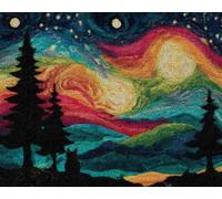 Kitquiver Rug Kits for Adults Latch Hook Pre Printed Cats Back Under The Starry Sky DIY Crafts Crochet Yarn Handmade Embroidery with Printed Canvas Needlework for Home Decor 31X45In