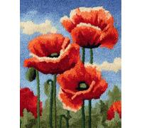 Kitquiver Rug Kits for Adults Latch Hook Pre Printed Poppy Flowers DIY Crafts Crochet Yarn Handmade Embroidery with Printed Canvas Needlework for Home Decor