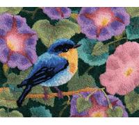 Kitquiver Rug Kits for Adults Latch Hook Pre Printed Robin and Morning Glory Flowers DIY Crochet Yarn Embroidery Handmade Needlework with Printed Canvas for Home Decoration 23X35In