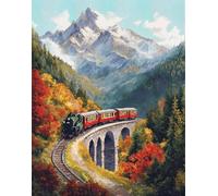 Kitquiver Rug Kits for Adults Latch Hook Pre Printed The Train Passes Through The Beautiful Mountains DIY Crafts Crochet Yarn Handmade Embroidery with Printed Canvas Needlework for Home Deco