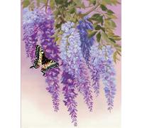 Kitquiver Rug Kits for Adults Latch Hook Printed Butterfly Under The Wisteria Flowers DIY Crafts Crochet Yarn Handmade Embroidery with Printed Canvas Needlework for Home Decor
