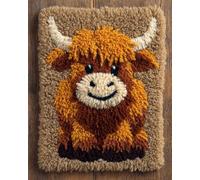 Kitquiver Rug Kits for Adults Latch Hook Printed Cute Little Highland Cow DIY Crafts Crochet Yarn Handmade Embroidery with Printed Canvas Needlework for Home Decor