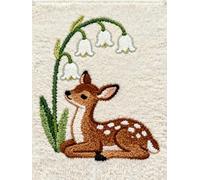 Kitquiver Rug Making Kits for Adults Latch Hook Deer Under The Lily of The Valley 31X45In/80X115Cm Crafts Crochet Yarn with Pre-Printed DIY Handmade Embroidery Needlework for Home Decoration