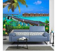 Kitquiver Wall Mural 3D Balcony Sea View Mural Wallpaper 3D Effect Decoration Wall Paper Living for Bedroom 250x175cm