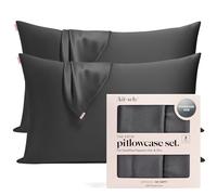 Kitsch 100% Satin Pillowcase with Zipper, Softer Than Silk Pillowcase for Hair & Skin, Cooling Pillow case, Satin Pillow Case Cover (Standard/Queen (2 Pack), Charcoal)