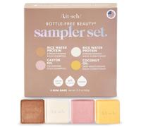 Kitsch 4pc Sampler Solid Shampoo and Conditioner Set - Rice Bar & Castor Oil Shampoo and Rice Bar & Coconut Oil Deep-Moisturizing Hair Conditioner, Zero Waste