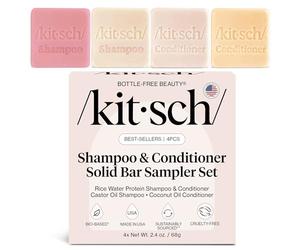 Kitsch 4pc Solid Shampoo & Conditioner Sampler Set - Rice Water & Castor Oil Shampoo Bars, Rice Water & Coconut Oil Conditioner Bars - Bottle-Free Hair Care for Growth, Repair & Moisture