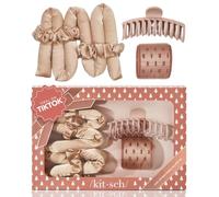 Kitsch Satin Mother's Day Gift Heatless Hair Styling - 5pc Set of Satin Heatless Curling Set, Ceramic Thermal Hair Roller & Claw Clip | Hair Styling Accessories, Champagne