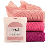Kitsch African Net Sponge - Exfoliating Body Scrubber for Cleansing & Gentle Daily Exfoliation - Stretchable Bath Sponge for Hard-to-Reach Areas, Long-Lasting Shower Essential - Berry Pink, 3 Pcs