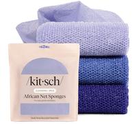 Kitsch African Net Sponge - Exfoliating Body Scrubber for Cleansing & Gentle Daily Exfoliation - Stretchable Bath Sponge for Hard-to-Reach Areas, Long-Lasting Shower Essential - Ocean Blue, 3 Pcs
