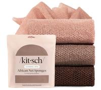 Kitsch African Net Sponge - Exfoliating Body Scrubber for Cleansing & Gentle Daily Exfoliation - Stretchable Bath Sponge for Hard-to-Reach Areas, Long-Lasting Shower Essential - Rosewood, 3 Pcs
