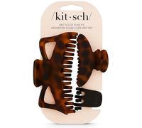 Kitsch Assorted Hair Claw Clips, Recycled Plastic Clips, Large, Medium, and Small Sizes for Styling Thick or Thin Hair, Versatile and Sustainable Hair Claws, Set of 3, Black and Tortoise