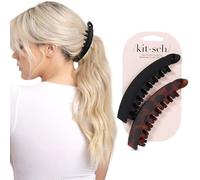 Kitsch Banana Hair Clips for Women, Large Banana Clip for Thick Hair, Cute Hair Clips for Girls, Banana Clips for Thin Hair, Banana Hair Clip, Big Claw Clips for Thick Hair, 2pc (Black & Tortoise)