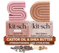 Kitsch Castor Oil Shampoo & Shea Butter Conditioner Bar - Vegan & All Natural Solid Bar | Hydrating & Moisturising Soap, Paraben Free, Made in USA - Pack of 2