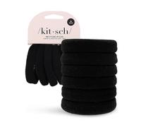 Kitsch Elastic Hair Ties for Women, Black No Damage Rubber Bands, Hair Bands for Ponytail Holders, Small Elastics for Thick Hair, 6pcs