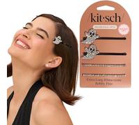 Kitsch Extra Long Metal Rhinestone Bobby Pins - Ghost Design Sparkly Hair Pins - Halloween Accessories & Hair Accessories - Secure Hold Bobby Pins for Women, Festive Styling - 4pc Set