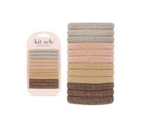 Kitsch Hair Ties No Damage - Strong, Stretchy Hair Bands | Soft Nylon with Glitter Ponytail Holders, Snag-Free Rubber Bands, Perfect for Updos & Braids - Neutral, 12pcs