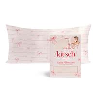Kitsch King Satin Pillowcase - Striped Bows | Softer Than Silk Pillow Cases, Smooth Cooling Satin Pillow Case for Hair and Skin, Wrinkle-Free, Machine Washable