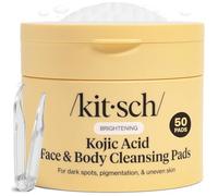 Kitsch Kojic Acid Cleansing Pads with Turmeric & Cica to Smooth, Refresh & Even Tone Skin Care - Exfoliating & Brightening Pre-Soaked Cotton Pads for Face and Body - 50 count