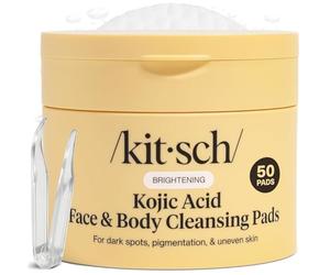 Kitsch Kojic Acid Cleansing Pads with Turmeric & Cica to Smooth, Refresh & Even Tone Skin Care - Exfoliating & Brightening Pre-Soaked Cotton Pads for Face and Body - 50 count