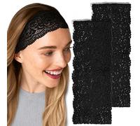 Kitsch Lace Wide Headbands for Women Non Slip 2pcs - Black