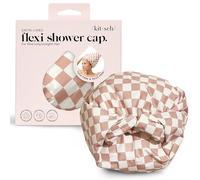 Kitsch Luxury Shower Caps for Women Reusable Waterproof - Flexi Satin Lined, Large Shower Cap for Men, Non-slip, Quick-dry, Adjustable, Stylish Hair Cap for Long & Short Hair - Terracotta Checker
