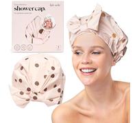 Kitsch Luxury Shower Caps for Women Reusable Waterproof - Large Shower Cap for Women, Non-slip, Quick-dry Hair Cap for Long and Short Hair, Comfortable and Stylish Design - Blush Dot