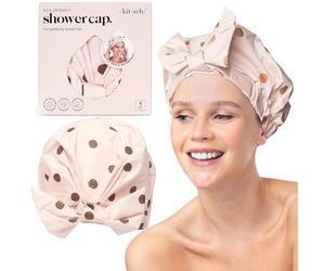 Kitsch Luxury Shower Caps for Women Reusable Waterproof - Large Shower Cap for Women, Non-slip, Quick-dry Hair Cap for Long and Short Hair, Comfortable and Stylish Design - Blush Dot
