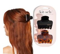 Kitsch Medium Claw Clips for Women - Strong Hold & Stylish Glossy Puffy Design Hair Accessories | Half-Up or Full Updos | Ideal Gifts for Women - 2pc Set, Black & Tort