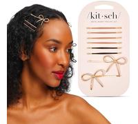 Kitsch Metal Enamel Puffy & Bow Bobby Pins 8pc Set- Rosewood