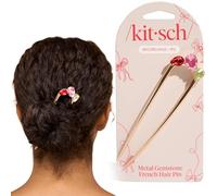 Kitsch Metal Gemstone French Hair Pin - Red, Pink & Green