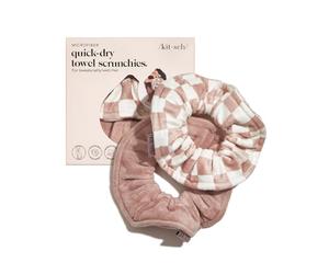 Kitsch Microfiber Hair Towel Scrunchie - Soft Large Scrunchies for Women - Scrunchies for Thick Hair - Highly Absorbent Towels | Ideal Gifts for Women - 2 pcs (Terracotta, Checkered)