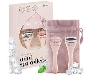 Kitsch Mini Facial Roller & Ice Face Roller Skin Care Tool Set for Women - Face Massager for Puffy Eyes, Cold Therapy, Lymphatic Drainage Massager, Self Care Gifts for Women & Men - Blush